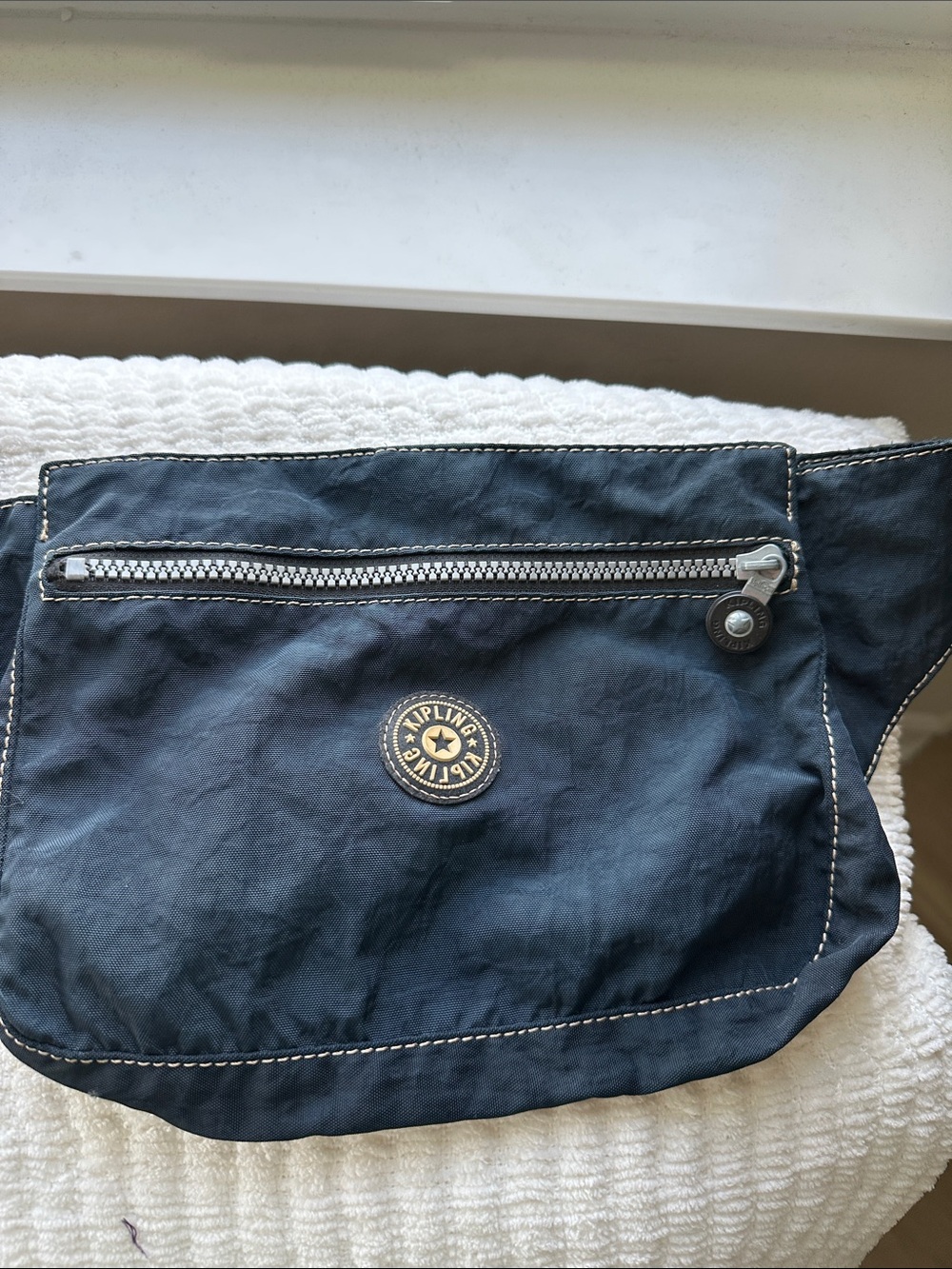 Kipling Dark Blue Crossbody Waist Bag with Front Zip